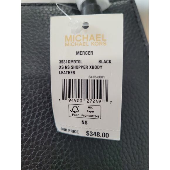 Michael Kors Mercer Black X-Small Mini NS Shopper‎ Leather Crossbody Bag #4 - Picture 5 of 5